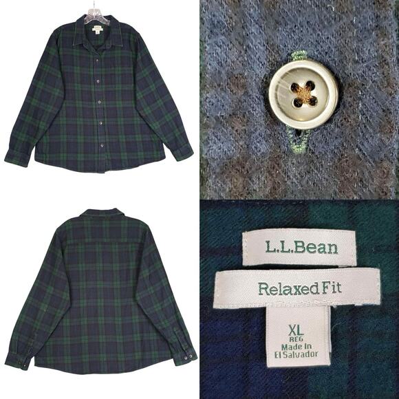 LL Bean Button Down Shirt LS Men’s Size XL Plaid Green Blue Cotton - Picture 1 of 9